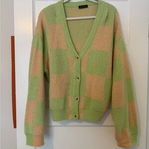 Stine Goya Green and Pink Checkered Sweater